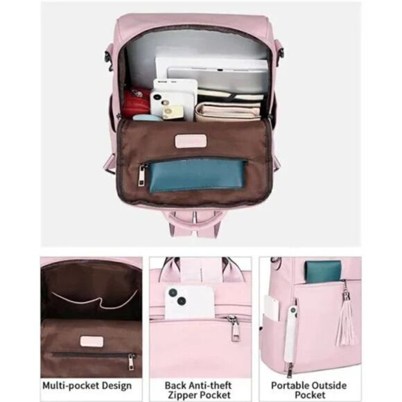 New Leather Backpack Convertible, Pink - Picture 4 of 7